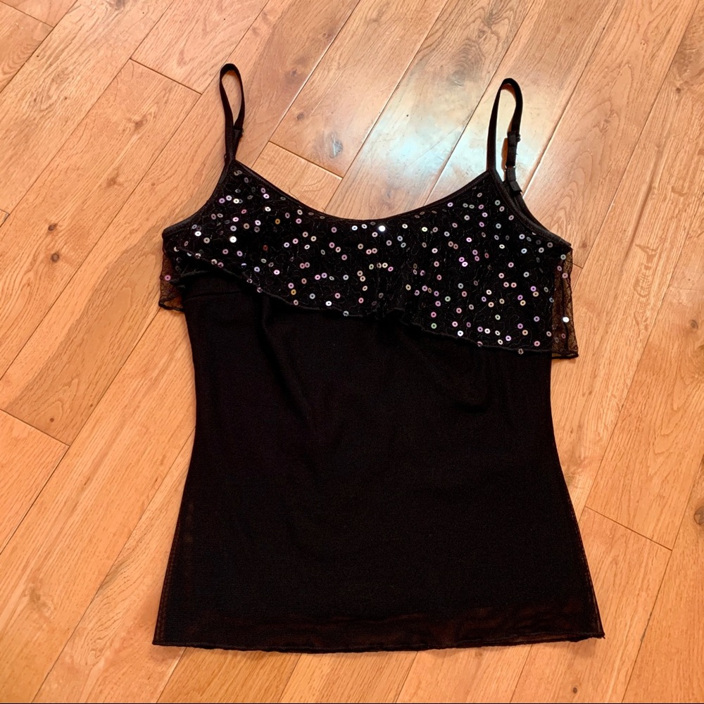 Black top with sparkly overlay